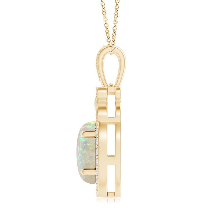 9x7mm AAA Floating Opal and Diamond Halo Pendant with Butterfly Motif in Yellow Gold product image