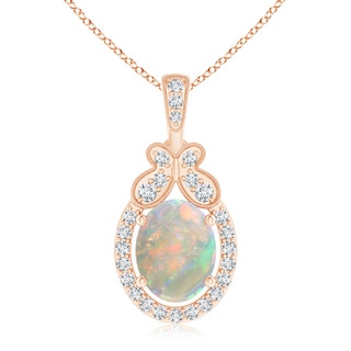 9x7mm AAAA Floating Opal and Diamond Halo Pendant with Butterfly Motif in Rose Gold