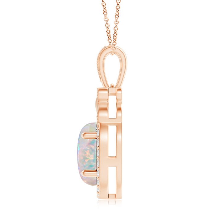9x7mm AAAA Floating Opal and Diamond Halo Pendant with Butterfly Motif in Rose Gold Product Image