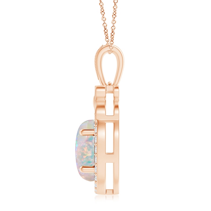 9x7mm AAAA Floating Opal and Diamond Halo Pendant with Butterfly Motif in Rose Gold product image