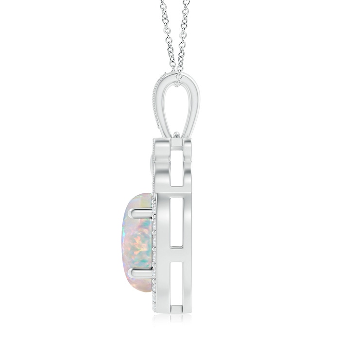 9x7mm AAAA Floating Opal and Diamond Halo Pendant with Butterfly Motif in White Gold Product Image