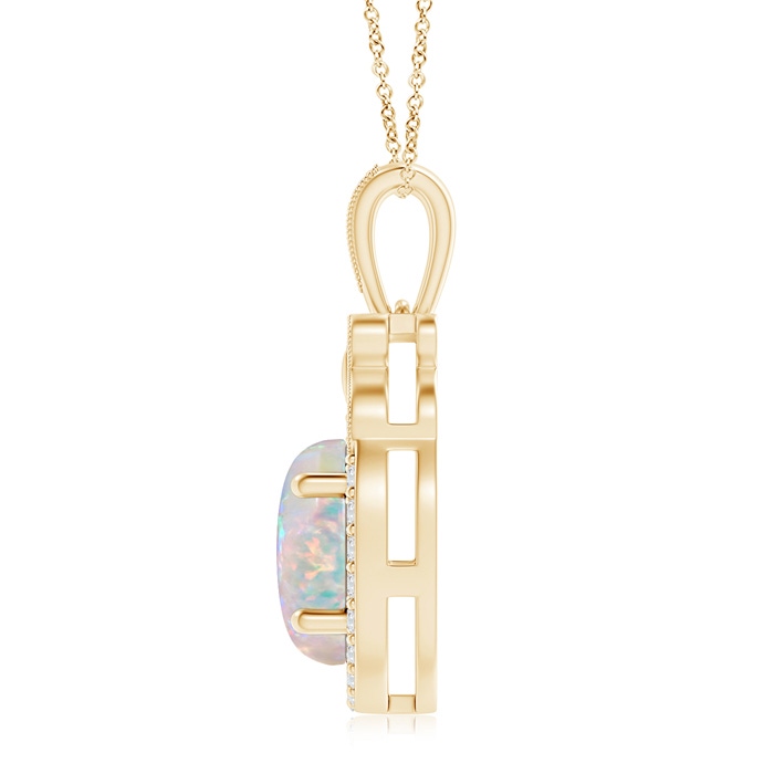 9x7mm AAAA Floating Opal and Diamond Halo Pendant with Butterfly Motif in Yellow Gold product image