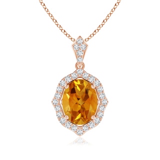 9.07x6.98x4.80mm AAAA GIA Certified Scalloped Frame Citrine Halo Pendant in 18K Rose Gold