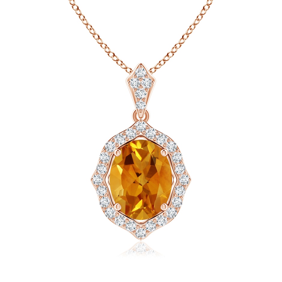 9.07x6.98x4.80mm AAAA GIA Certified Scalloped Frame Citrine Halo Pendant in 18K Rose Gold 