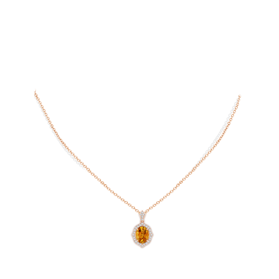 9.07x6.98x4.80mm AAAA GIA Certified Scalloped Frame Citrine Halo Pendant in 18K Rose Gold pen