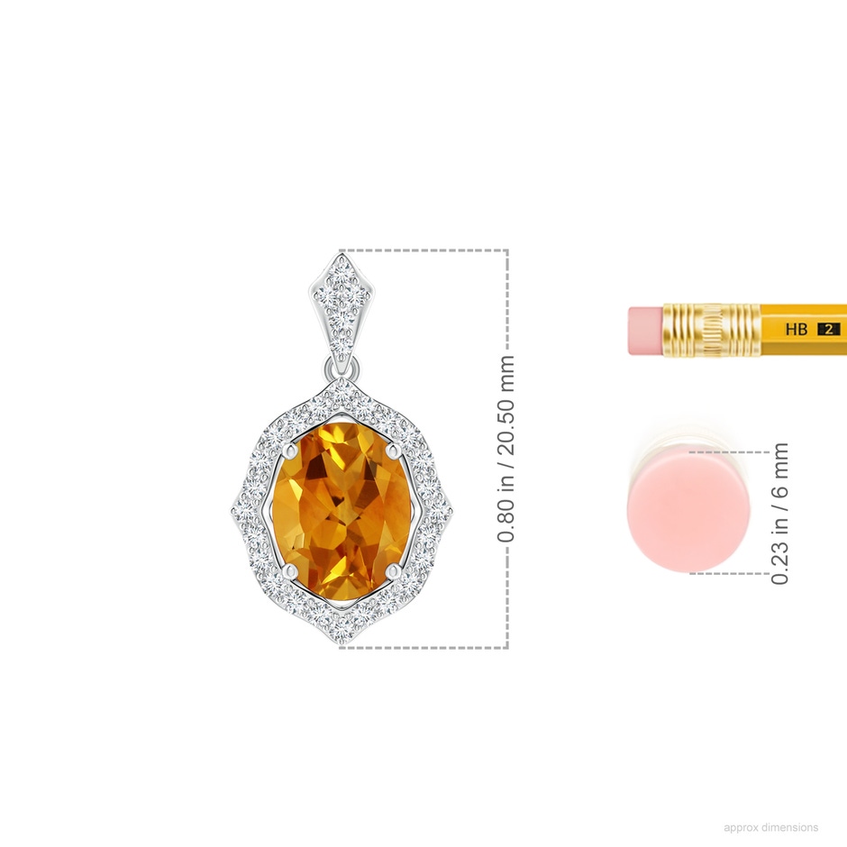 9.07x6.98x4.80mm AAAA GIA Certified Scalloped Frame Citrine Halo Pendant in White Gold ruler