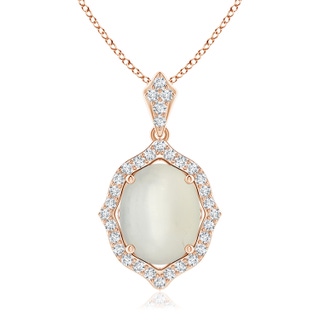 10x8mm AAA Scalloped Frame Oval Moonstone and Diamond Halo Pendant in Rose Gold