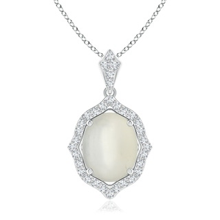 10x8mm AAA Scalloped Frame Oval Moonstone and Diamond Halo Pendant in White Gold