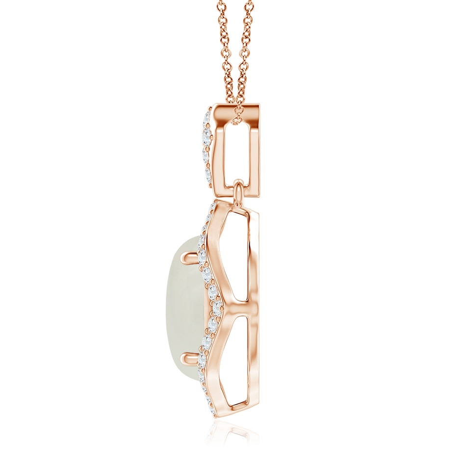 10x8mm AAAA Scalloped Frame Oval Moonstone and Diamond Halo Pendant in Rose Gold side 1