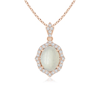 8x6mm A Scalloped Frame Oval Moonstone and Diamond Halo Pendant in Rose Gold