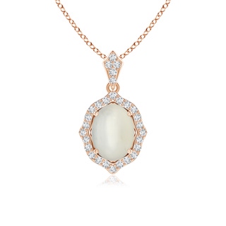 8x6mm AAA Scalloped Frame Oval Moonstone and Diamond Halo Pendant in 9K Rose Gold