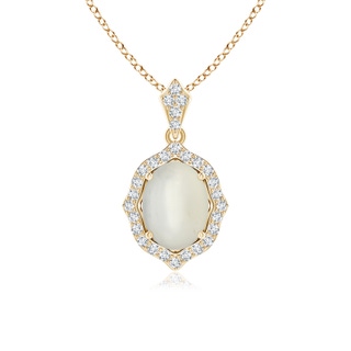 8x6mm AAA Scalloped Frame Oval Moonstone and Diamond Halo Pendant in Yellow Gold