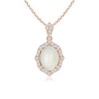 8x6mm AAAA Scalloped Frame Oval Moonstone and Diamond Halo Pendant in 9K Rose Gold