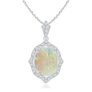 10x8mm AAA Scalloped Frame Oval Opal and Diamond Halo Pendant in White Gold