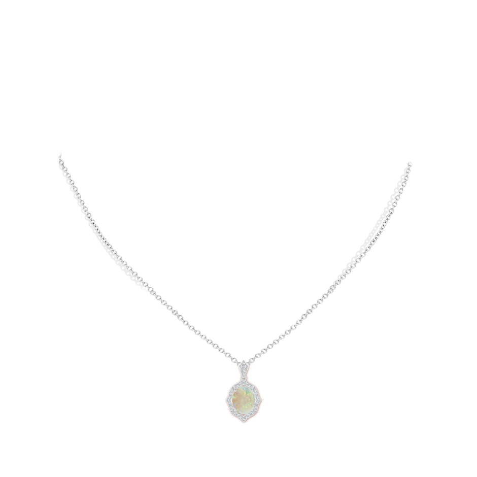 10x8mm AAA Scalloped Frame Oval Opal and Diamond Halo Pendant in White Gold pen