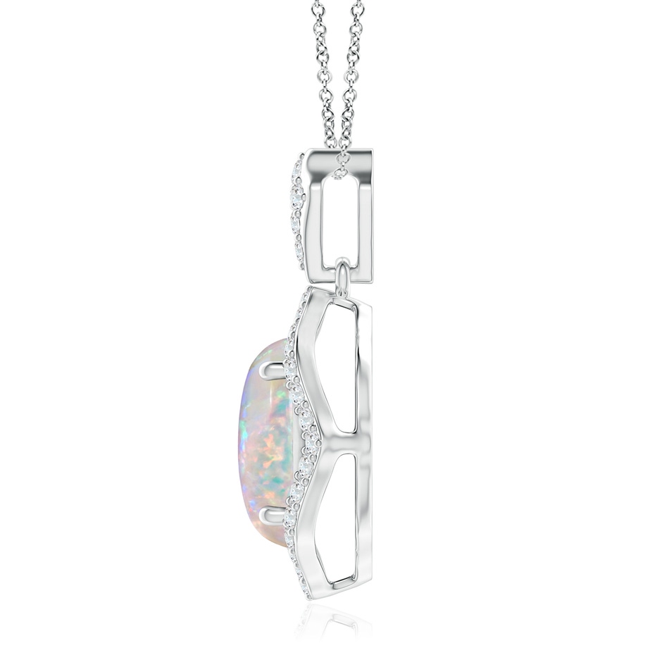10x8mm AAAA Scalloped Frame Oval Opal and Diamond Halo Pendant in 18K White Gold side 199