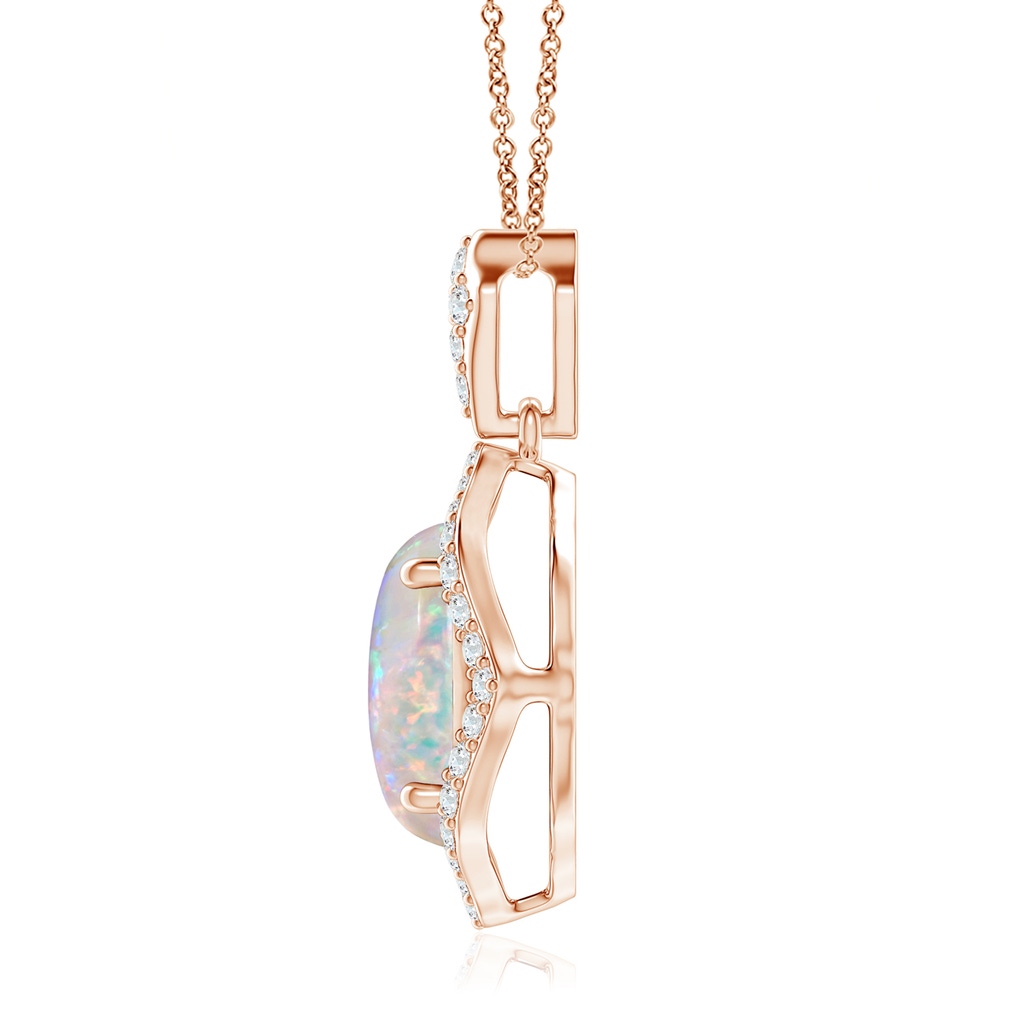 10x8mm AAAA Scalloped Frame Oval Opal and Diamond Halo Pendant in Rose Gold - side 199
