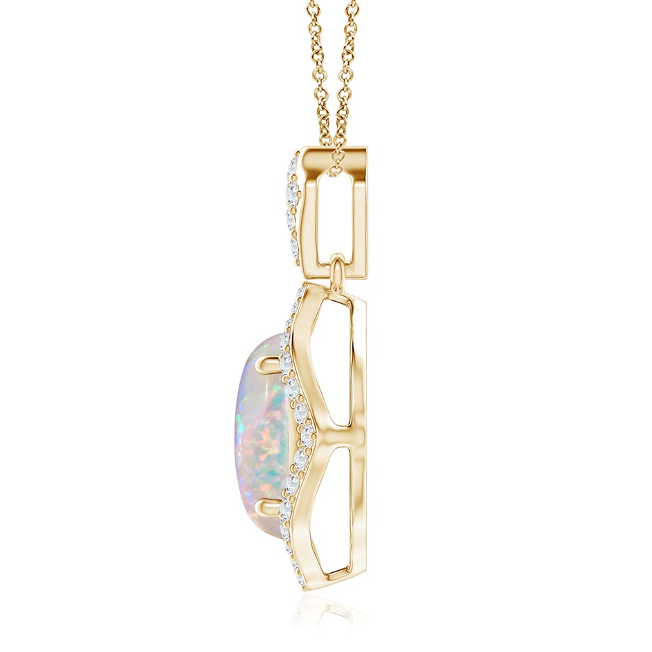 10x8mm AAAA Scalloped Frame Oval Opal and Diamond Halo Pendant in Yellow Gold side 199