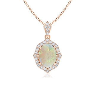 8x6mm AAA Scalloped Frame Oval Opal and Diamond Halo Pendant in 10K Rose Gold