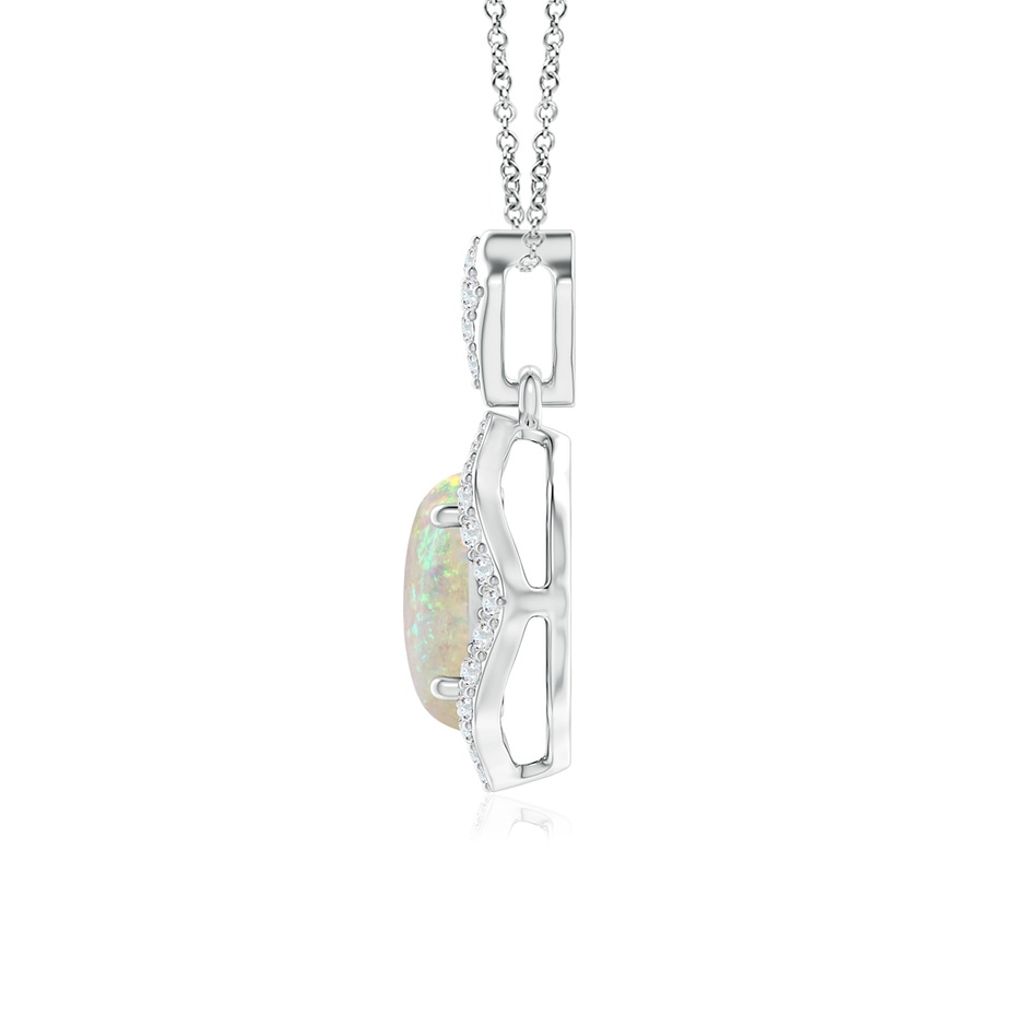 8x6mm AAA Scalloped Frame Oval Opal and Diamond Halo Pendant in White Gold side 199