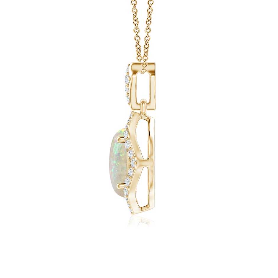 8x6mm AAA Scalloped Frame Oval Opal and Diamond Halo Pendant in Yellow Gold side 199