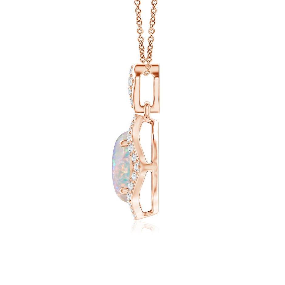 8x6mm AAAA Scalloped Frame Oval Opal and Diamond Halo Pendant in Rose Gold side 199