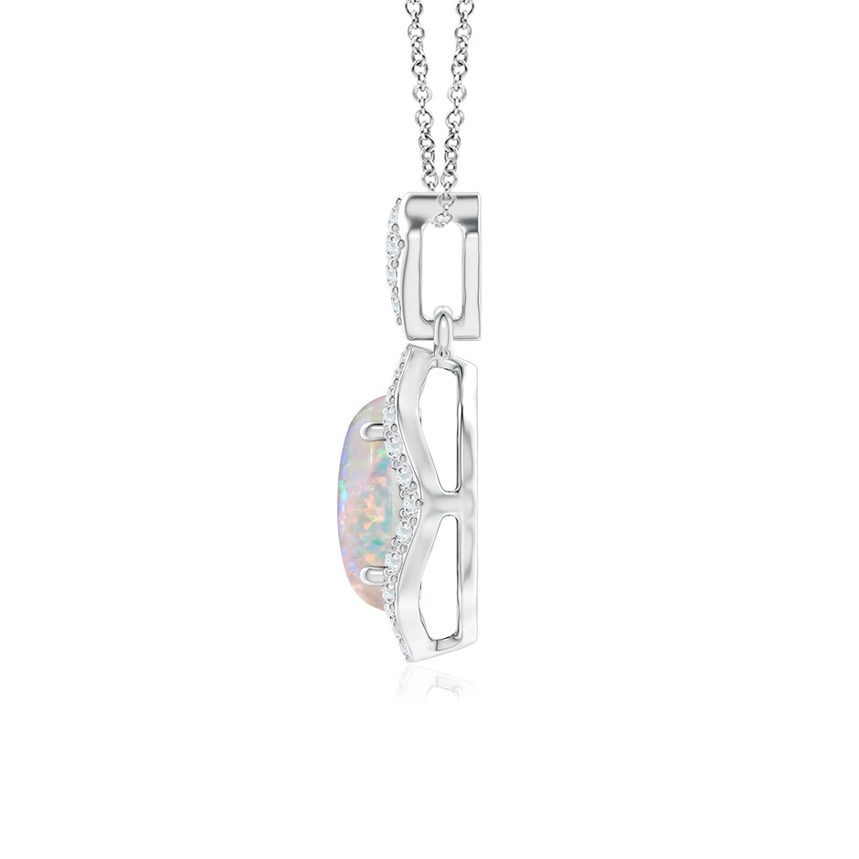 8x6mm AAAA Scalloped Frame Oval Opal and Diamond Halo Pendant in White Gold side 199
