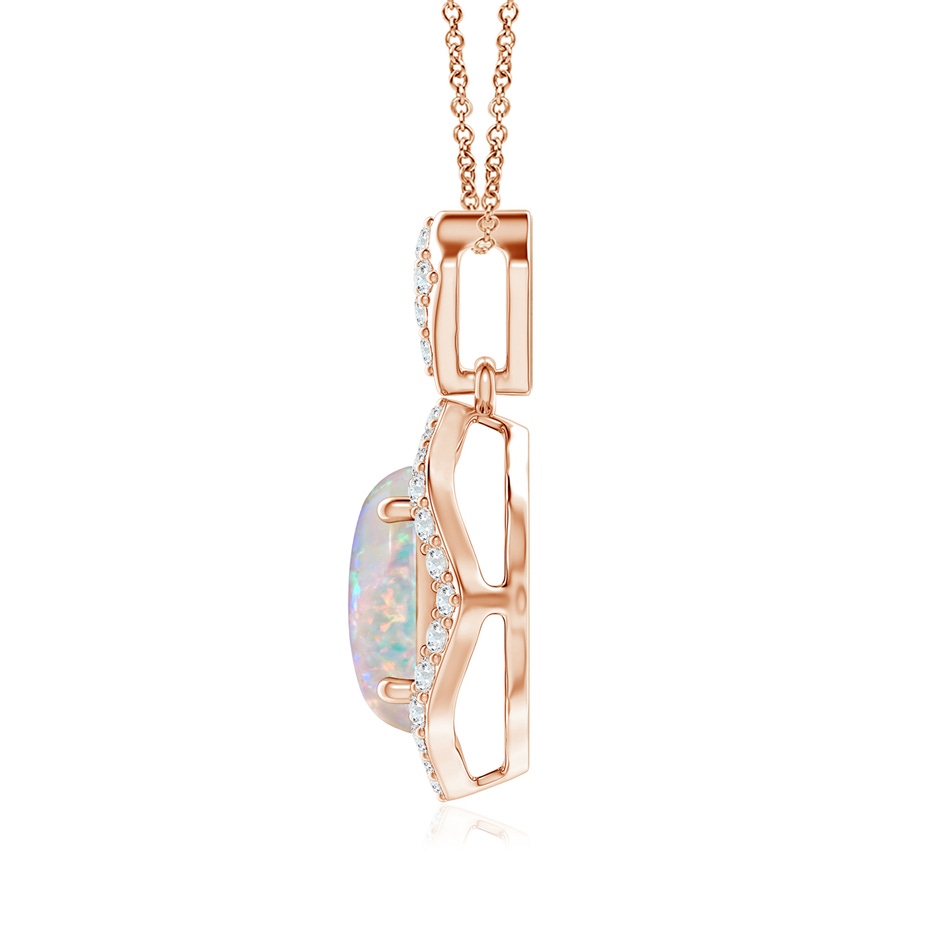 9x7mm AAAA Scalloped Frame Oval Opal and Diamond Halo Pendant in Rose Gold side 199