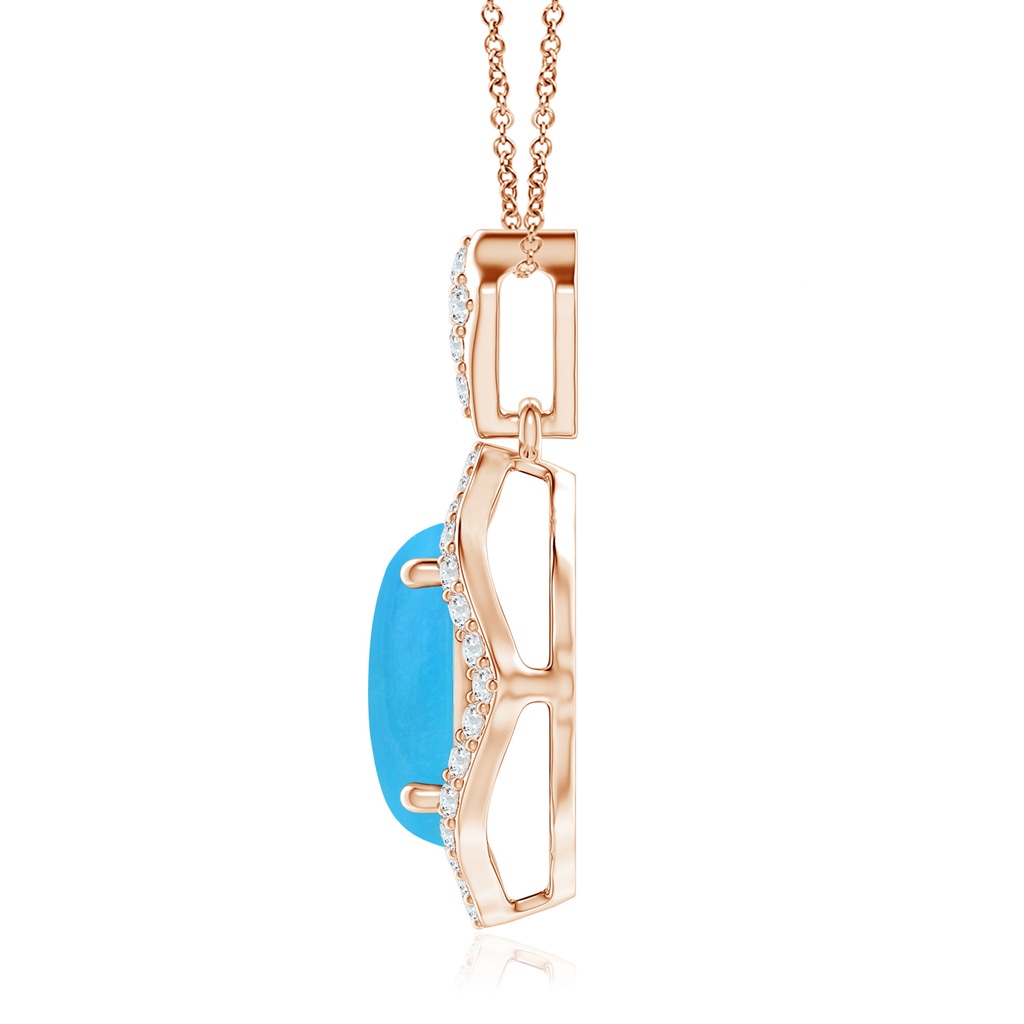 10x8mm AAAA Scalloped Frame Oval Turquoise and Diamond Halo Pendant in Rose Gold - side 199