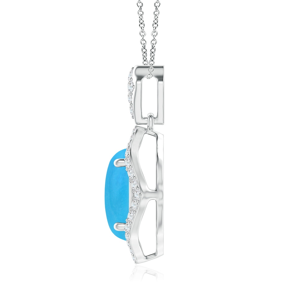 10x8mm AAAA Scalloped Frame Oval Turquoise and Diamond Halo Pendant in White Gold side 199