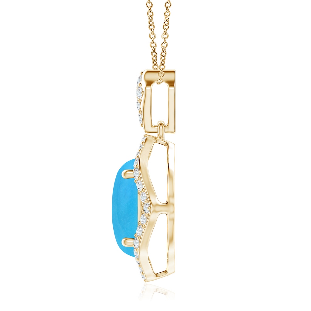 10x8mm AAAA Scalloped Frame Oval Turquoise and Diamond Halo Pendant in Yellow Gold - side 199