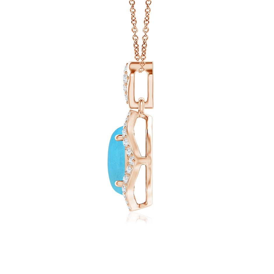 8x6mm AA Scalloped Frame Oval Turquoise and Diamond Halo Pendant in Rose Gold side 199