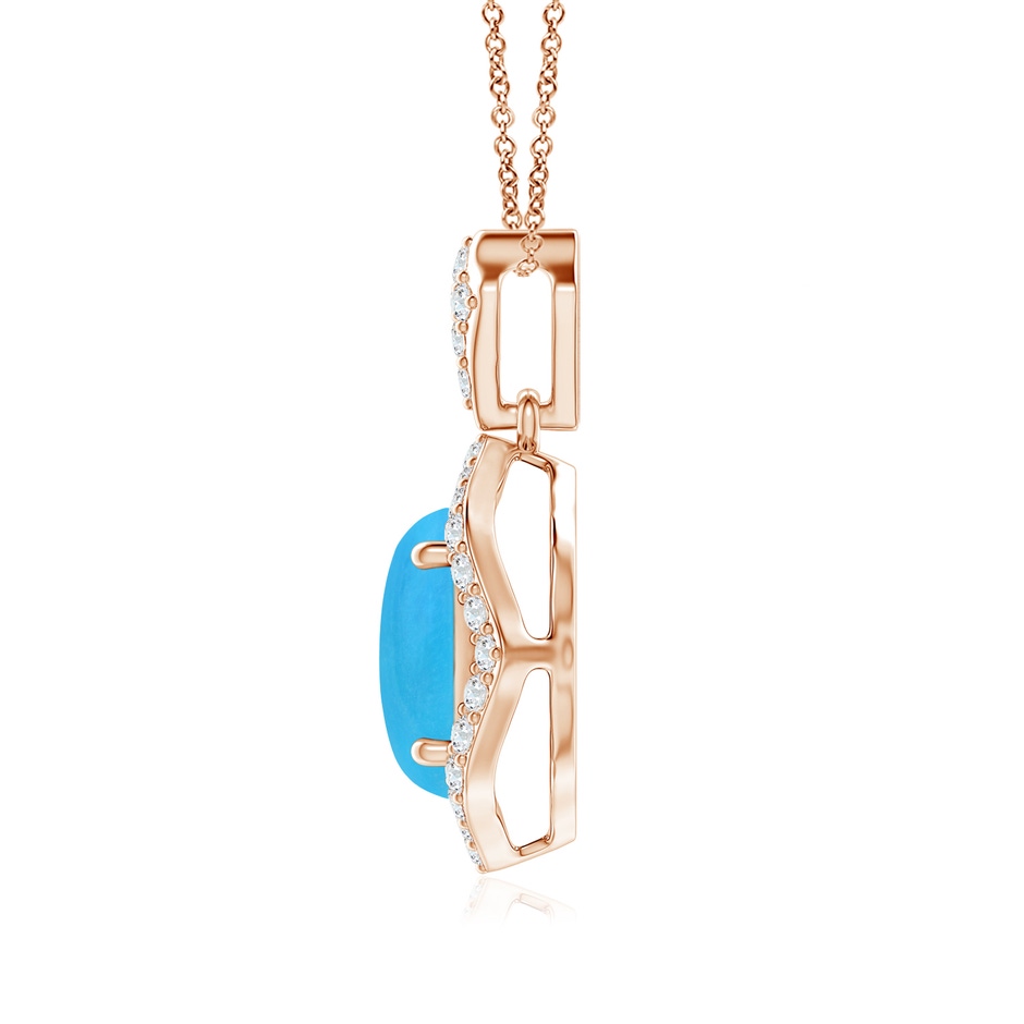 9x7mm AAAA Scalloped Frame Oval Turquoise and Diamond Halo Pendant in Rose Gold side 199
