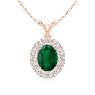 9.14x6.95x4.59mm AAA GIA Certified Oval Emerald Pendant with Double Diamond Halo in 18K Rose Gold