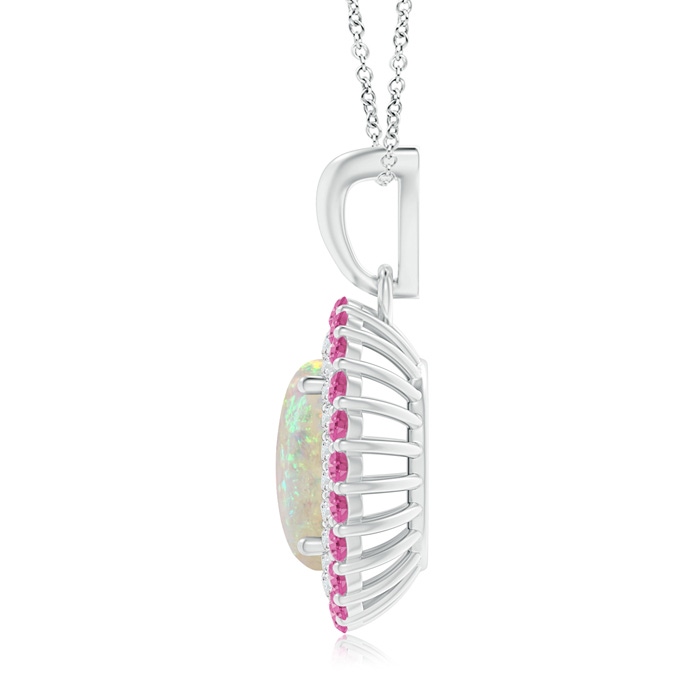 10x8mm AAA Oval Opal Pendant with Double Diamond and Pink Sapphire Halo in 9K White Gold Product Image