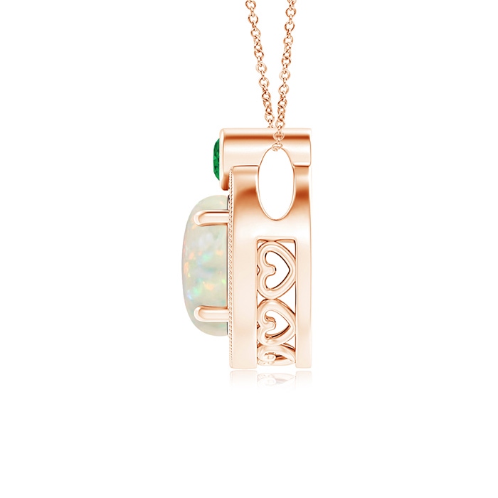7mm AAA Round Opal and Diamond Halo Pendant with Bezel-Set Emerald in Rose Gold Product Image