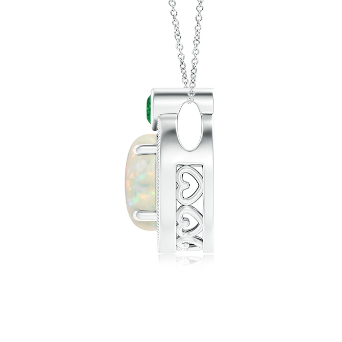 7mm AAA Round Opal and Diamond Halo Pendant with Bezel-Set Emerald in White Gold product image