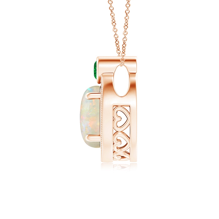 7mm AAAA Round Opal and Diamond Halo Pendant with Bezel-Set Emerald in Rose Gold product image