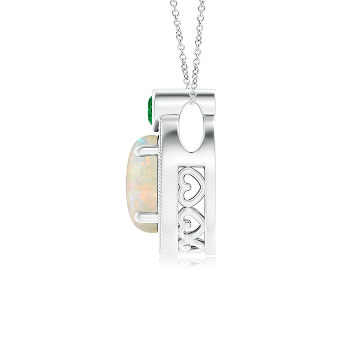 7mm AAAA Round Opal and Diamond Halo Pendant with Bezel-Set Emerald in White Gold product image