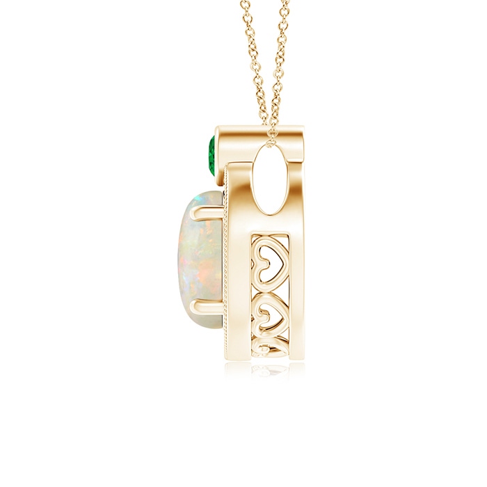 7mm AAAA Round Opal and Diamond Halo Pendant with Bezel-Set Emerald in Yellow Gold product image