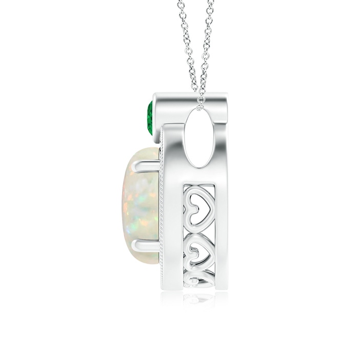 8mm AAA Round Opal and Diamond Halo Pendant with Bezel-Set Emerald in White Gold product image