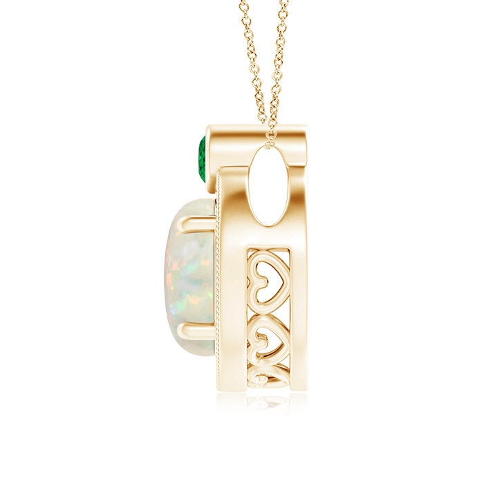 8mm AAA Round Opal and Diamond Halo Pendant with Bezel-Set Emerald in Yellow Gold product image