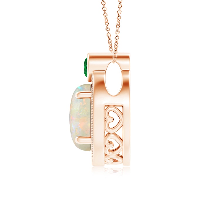 8mm AAAA Round Opal and Diamond Halo Pendant with Bezel-Set Emerald in Rose Gold product image