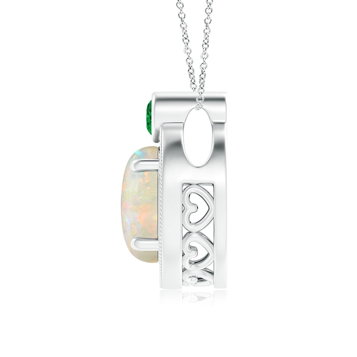 8mm AAAA Round Opal and Diamond Halo Pendant with Bezel-Set Emerald in White Gold Product Image