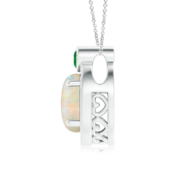 8mm AAAA Round Opal and Diamond Halo Pendant with Bezel-Set Emerald in White Gold product image