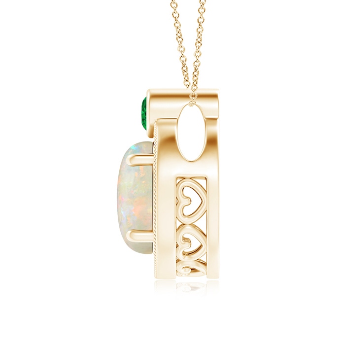 8mm AAAA Round Opal and Diamond Halo Pendant with Bezel-Set Emerald in Yellow Gold product image