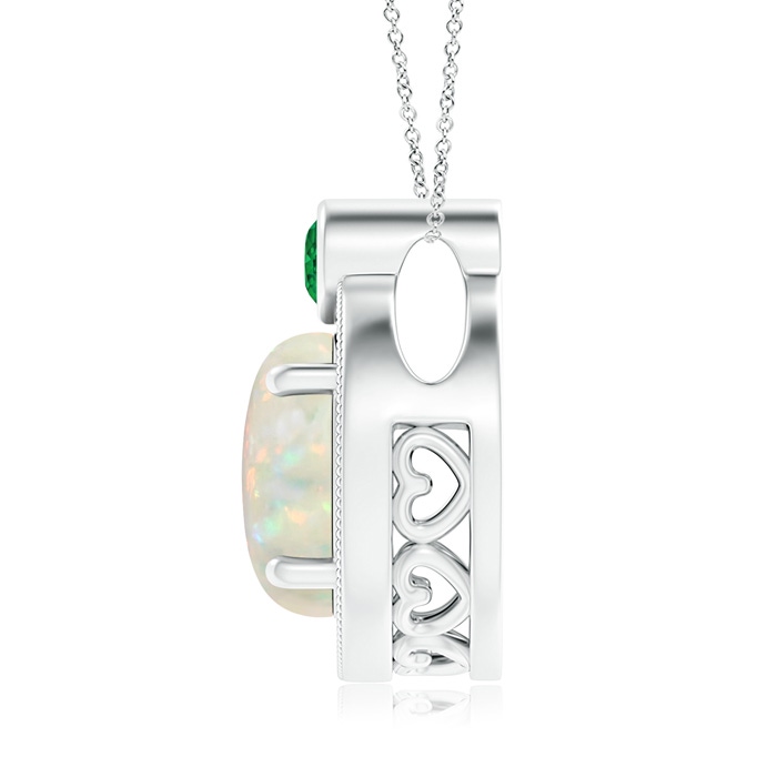 9mm AAA Round Opal and Diamond Halo Pendant with Bezel-Set Emerald in White Gold product image