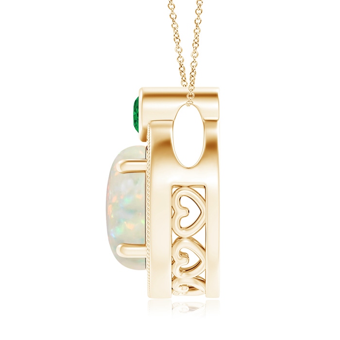 9mm AAA Round Opal and Diamond Halo Pendant with Bezel-Set Emerald in Yellow Gold product image