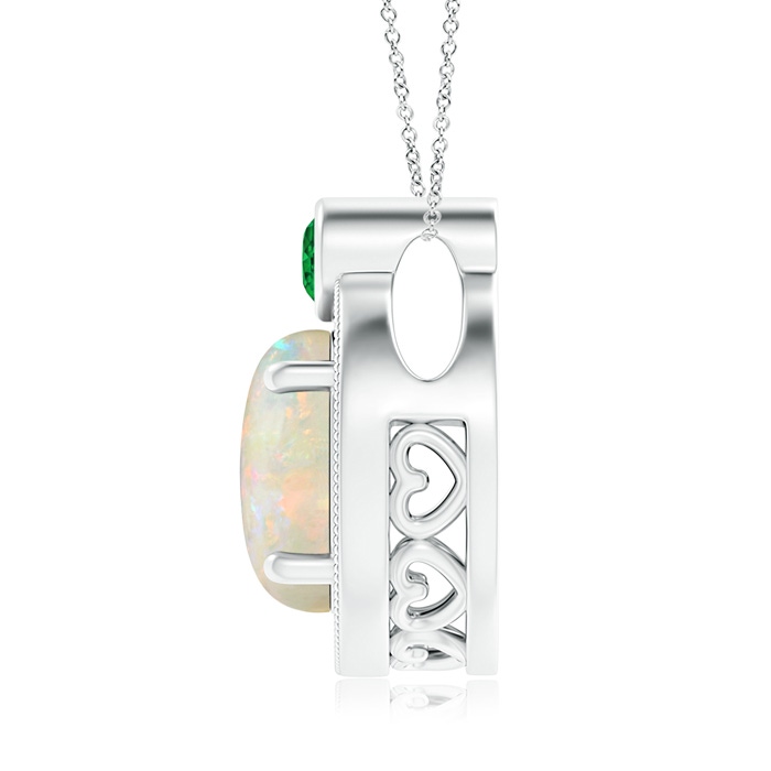 9mm AAAA Round Opal and Diamond Halo Pendant with Bezel-Set Emerald in White Gold Product Image