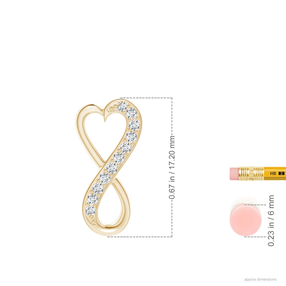 1.3mm GVS2 Pave-Set Diamond Infinity Heart Pendant in Yellow Gold ruler